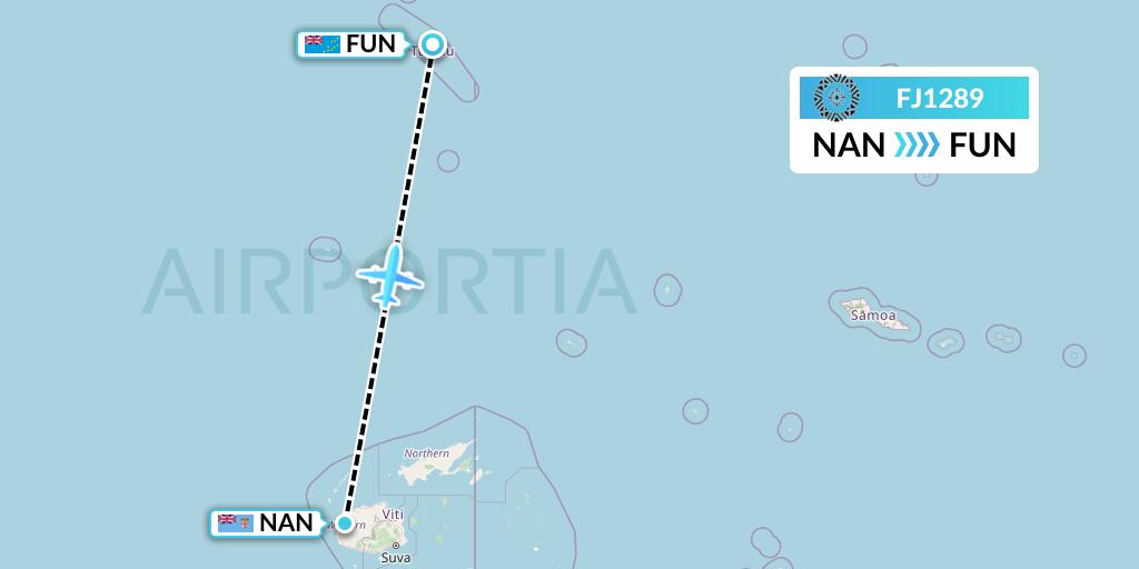 FJ1289 Fiji Airways Flight Map: Nadi to Funafuti