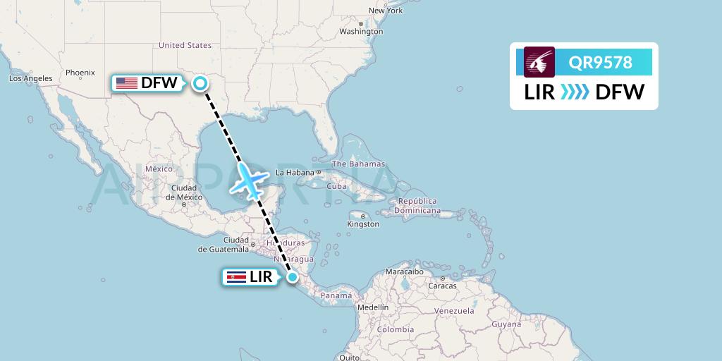 QR9578 Qatar Airways Flight Map: Liberia to Dallas