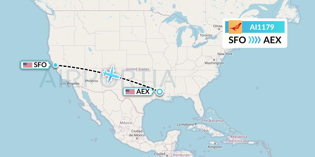 AI1179 Air India Flight Map: San Francisco to Alexandria