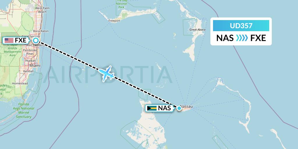 UD357 UR Airlines Flight Map: Nassau to Fort Lauderdale