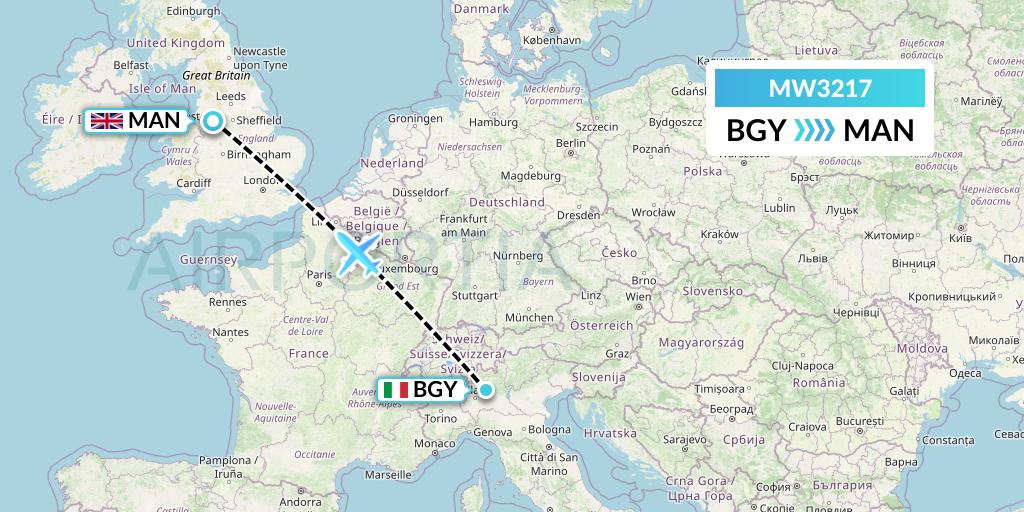 MW3217 Mokulele Flight Service Flight Map: Milan to Manchester