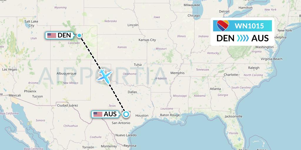 WN1015 Southwest Airlines Flight Map: Denver to Austin