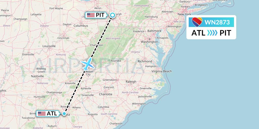 WN2873 Southwest Airlines Flight Map: Atlanta to Pittsburgh
