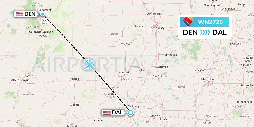 WN2720 Southwest Airlines Flight Map: Denver to Dallas