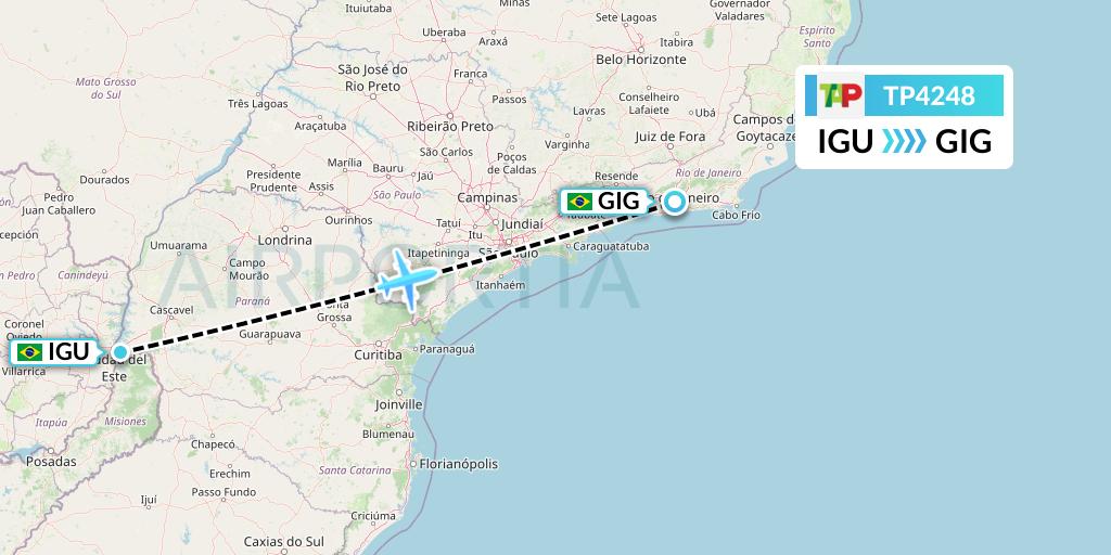 TP4248 TAP Portugal Flight Map: Foz do Iguacu to Rio de Janeiro