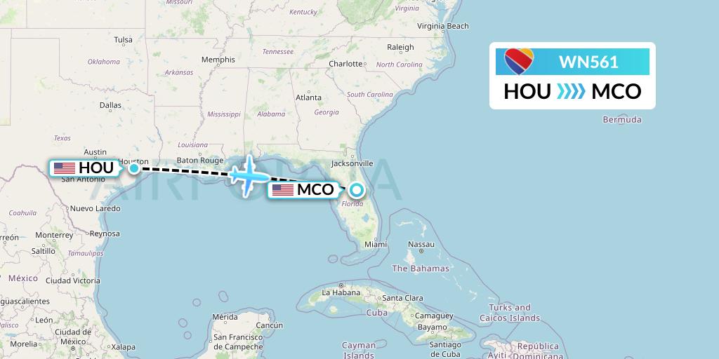 WN561 Southwest Airlines Flight Map: Houston to Orlando