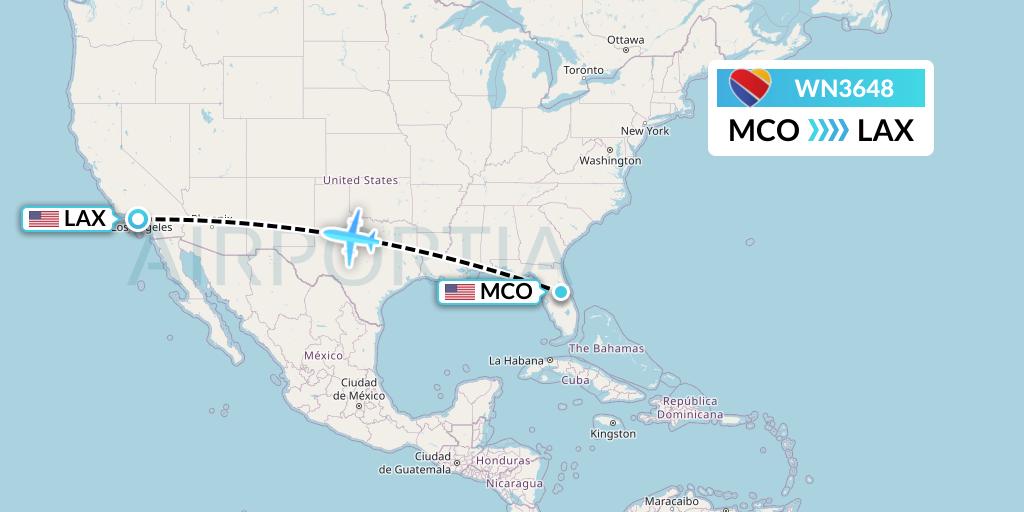 WN3648 Southwest Airlines Flight Map: Orlando to Los Angeles