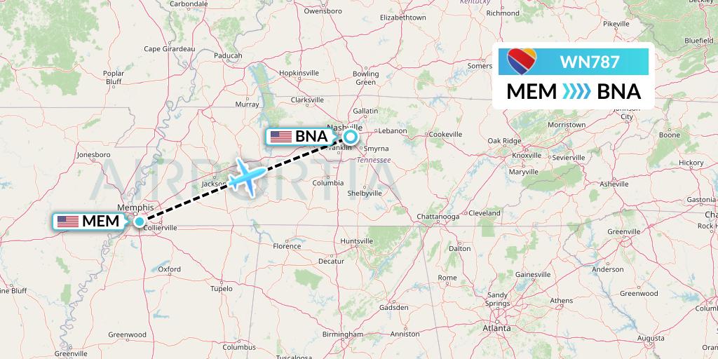 WN787 Southwest Airlines Flight Map: Memphis to Nashville