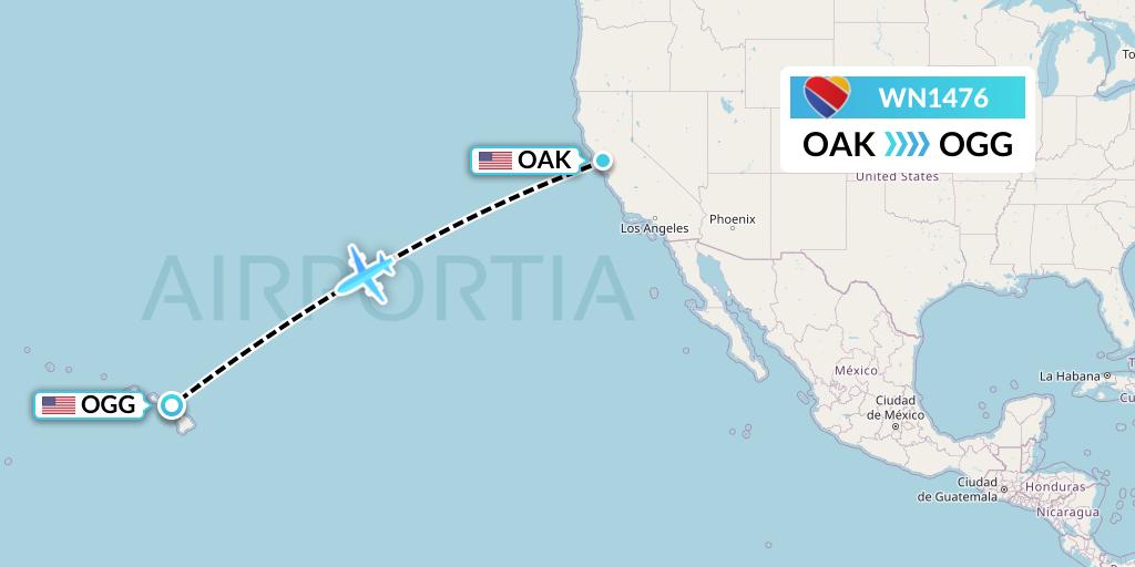 WN1476 Southwest Airlines Flight Map: Oakland to Kahului
