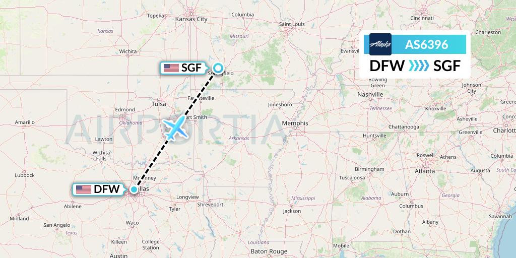 AS6396 Alaska Airlines Flight Map: Dallas to Springfield