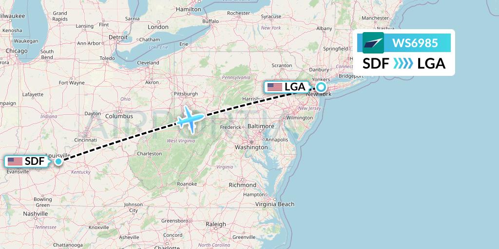 WS6985 WestJet Flight Map: Louisville to New York