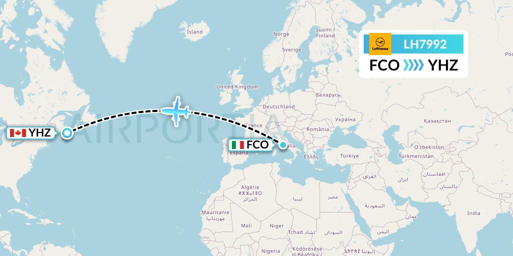 LH7992 Lufthansa Flight Map: Rome to Halifax