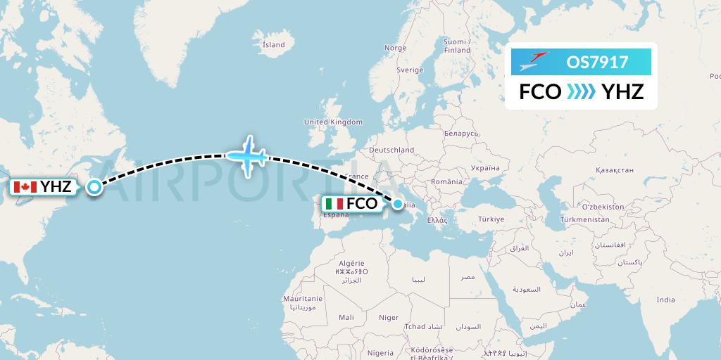 OS7917 Austrian Airlines Flight Map: Rome to Halifax