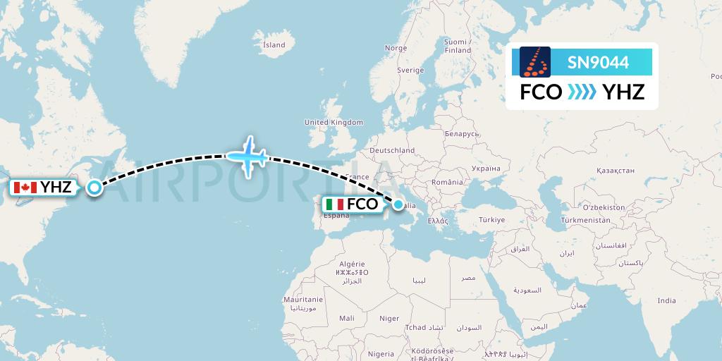 SN9044 Brussels Airlines Flight Map: Rome to Halifax