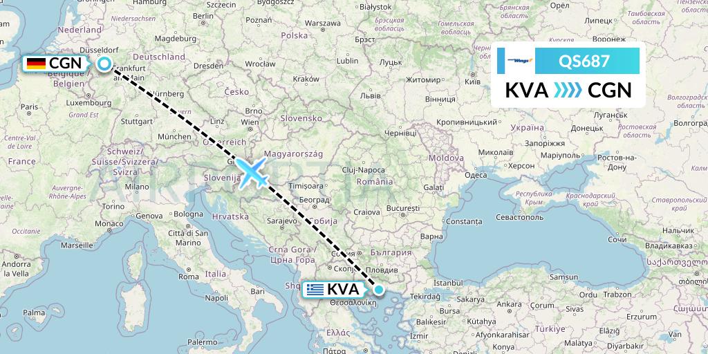 QS687 Smartwings Flight Map: Kavala to Cologne