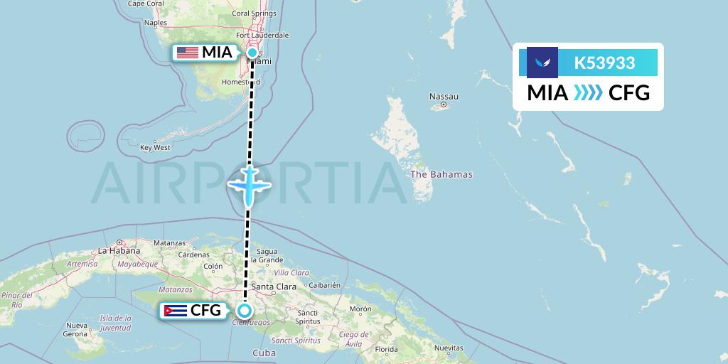 K53933 SeaPort Airlines Flight Map: Miami to Cienfuegos
