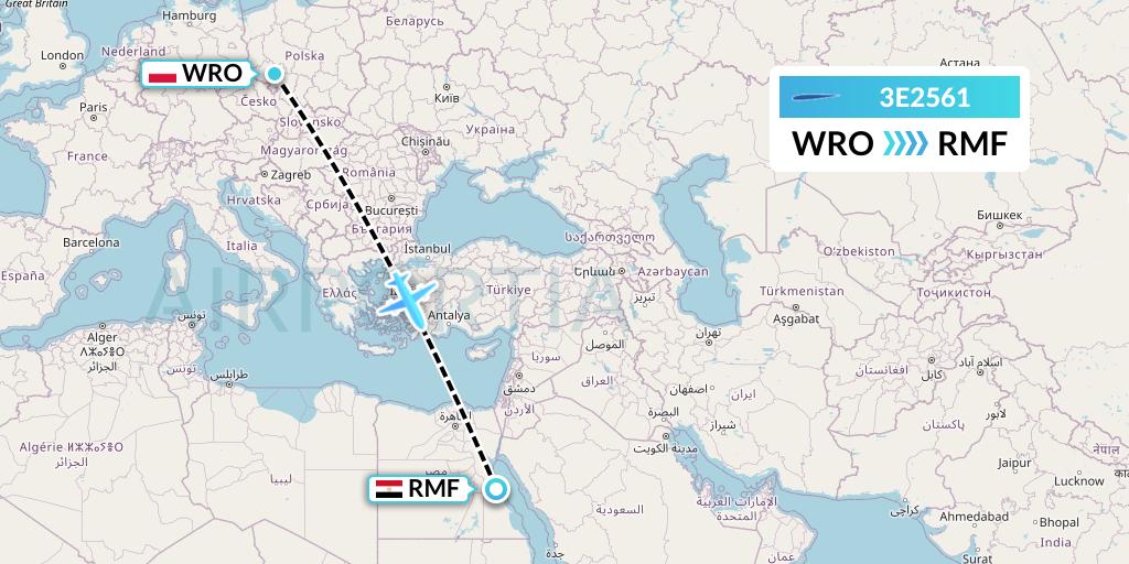 3E2561 Air Choice One Flight Map: Wroclaw to Marsa Alam