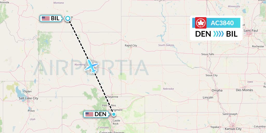 AC3840 Air Canada Flight Map: Denver to Billings