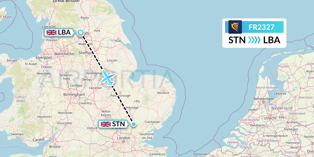 FR2327 Ryanair Flight Map: London to Leeds