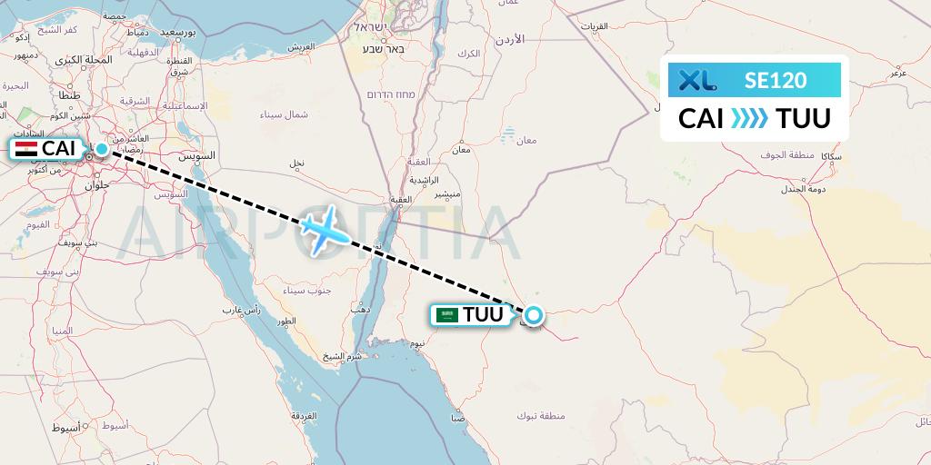 SE120 XL Airways France Flight Map: Cairo to Tabuk