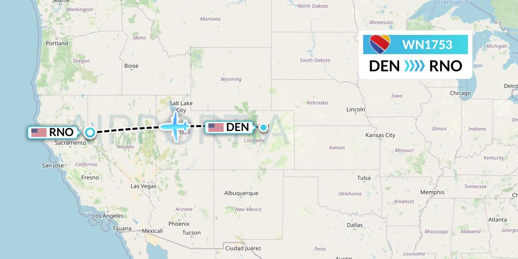 WN1753 Southwest Airlines Flight Map: Denver to Reno