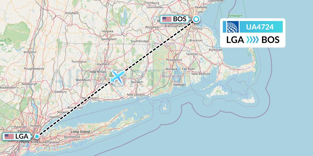 UA4724 United Airlines Flight Map: New York to Boston
