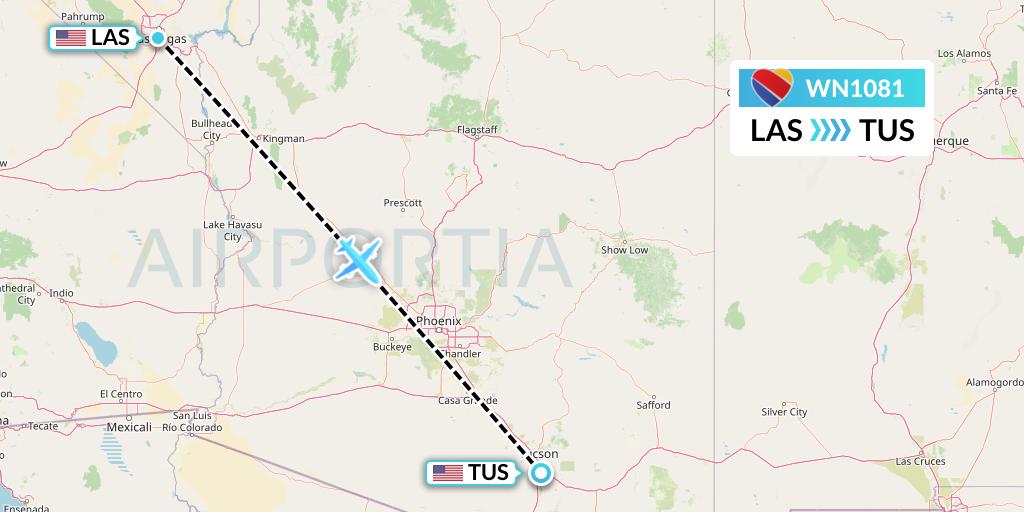 WN1081 Southwest Airlines Flight Map: Las Vegas to Tucson