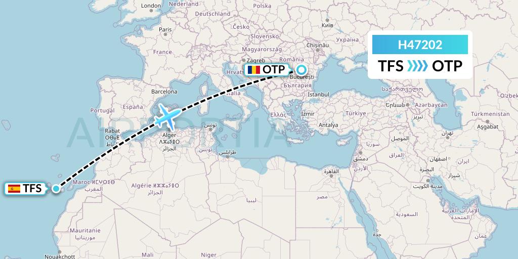 H47202 Hisky Europe Srl Flight Map: Tenerife to Bucharest