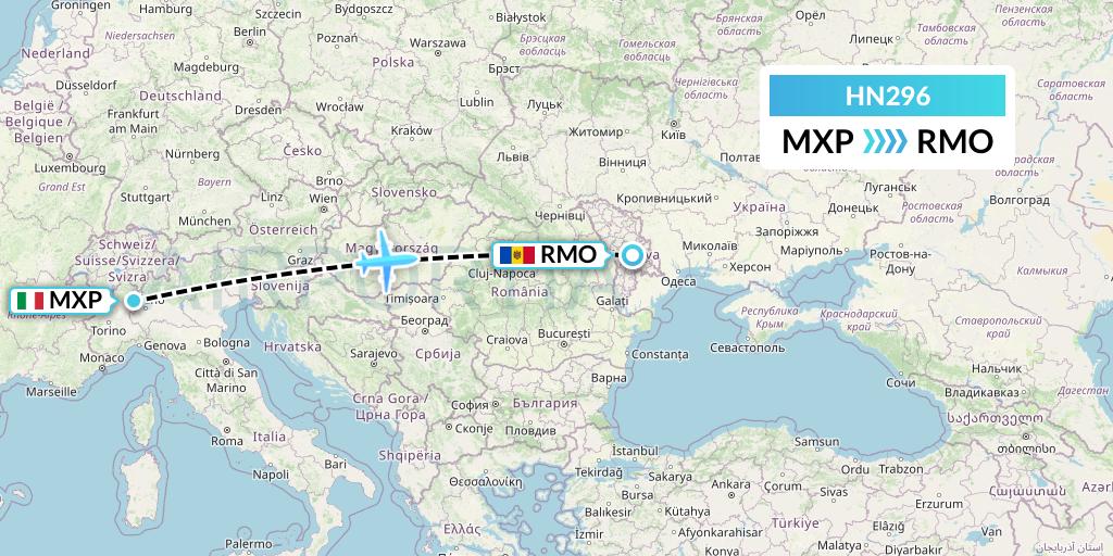 HN296 Uab Heston Airlines Jsc Heston Airl Flight Map: Milan to Chisinau