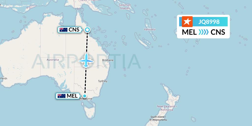 JQ8998 Jetstar Airways Flight Map: Melbourne to Cairns
