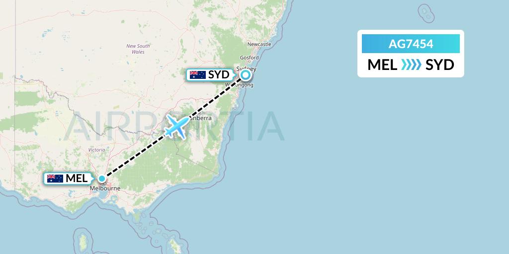 AG7454 Aruba Airlines Flight Map: Melbourne to Sydney