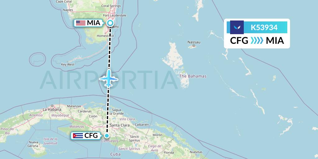 K53934 SeaPort Airlines Flight Map: Cienfuegos to Miami