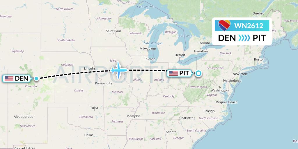 WN2612 Southwest Airlines Flight Map: Denver to Pittsburgh