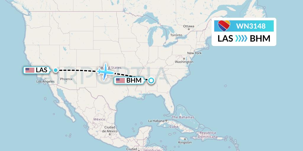 WN3148 Southwest Airlines Flight Map: Las Vegas to Birmingham