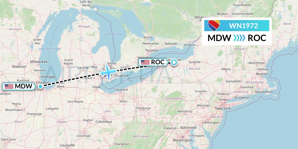 WN1972 Southwest Airlines Flight Map: Chicago to Rochester