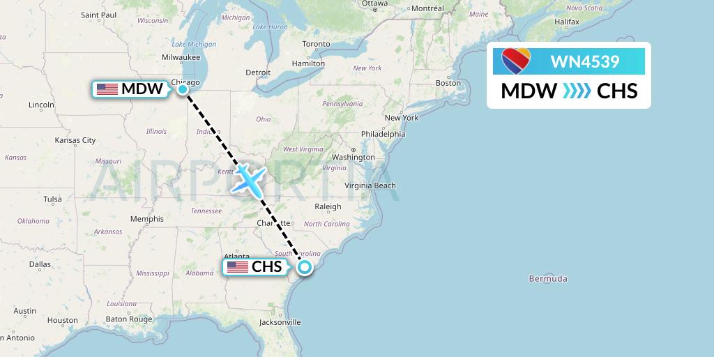 WN4539 Southwest Airlines Flight Map: Chicago to Charleston