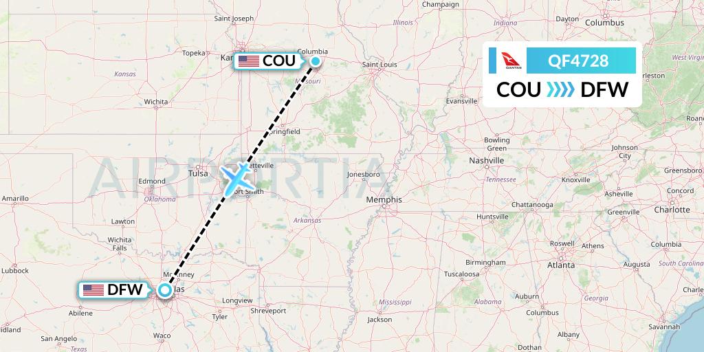 QF4728 Qantas Flight Map: Columbia to Dallas