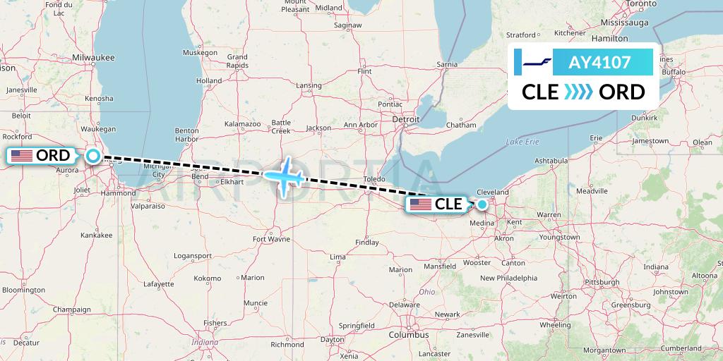 AY4107 Finnair Flight Map: Cleveland to Chicago