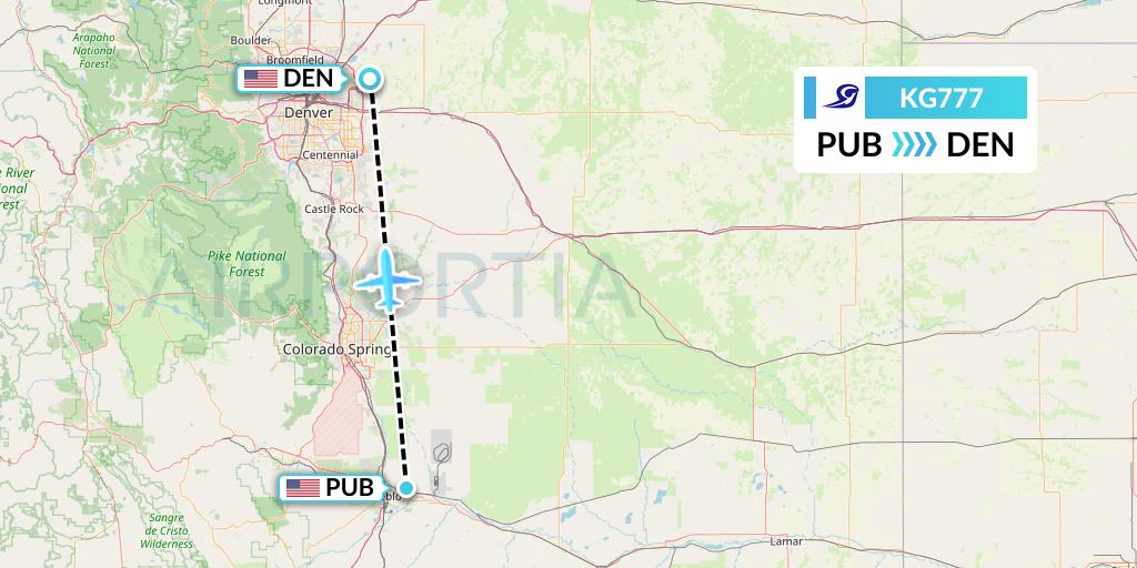 KG777 Key Lime Air Flight Map: Pueblo to Denver