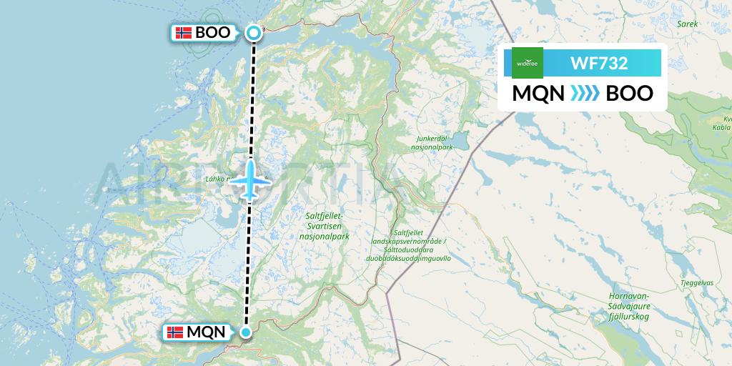 WF732 Wideroe Flight Map: Mo i Rana to Bodo