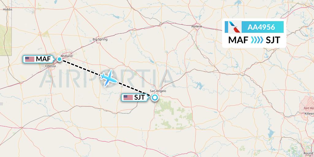 AA4956 American Airlines Flight Map: Midland to San Angelo