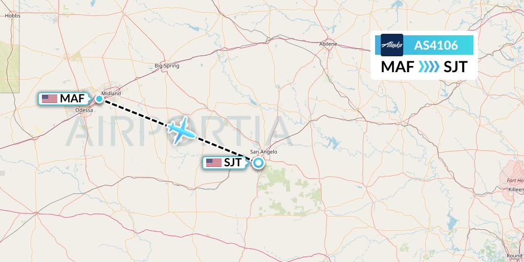 AS4106 Alaska Airlines Flight Map: Midland to San Angelo