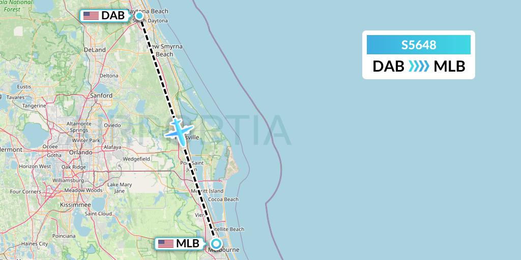 S5648 Star Air Flight Map: Daytona Beach to Melbourne