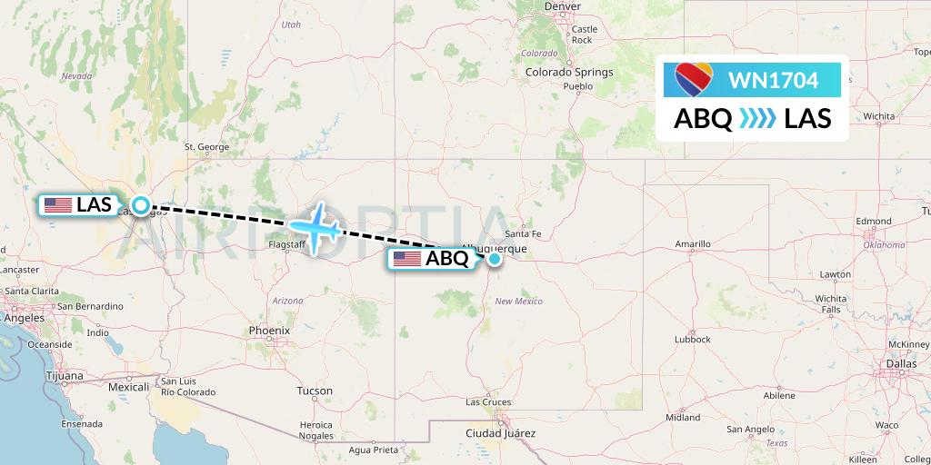 WN1704 Southwest Airlines Flight Map: Albuquerque to Las Vegas