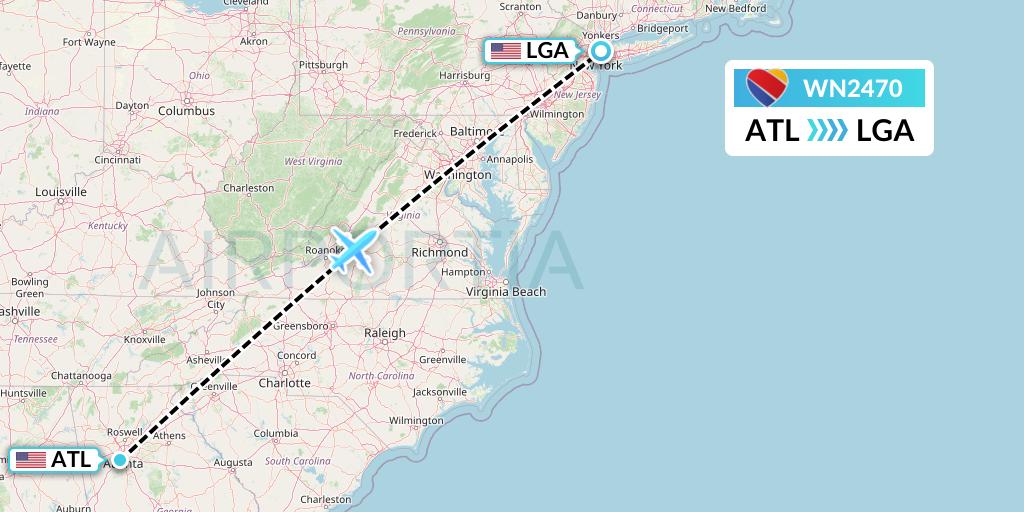 WN2470 Southwest Airlines Flight Map: Atlanta to New York