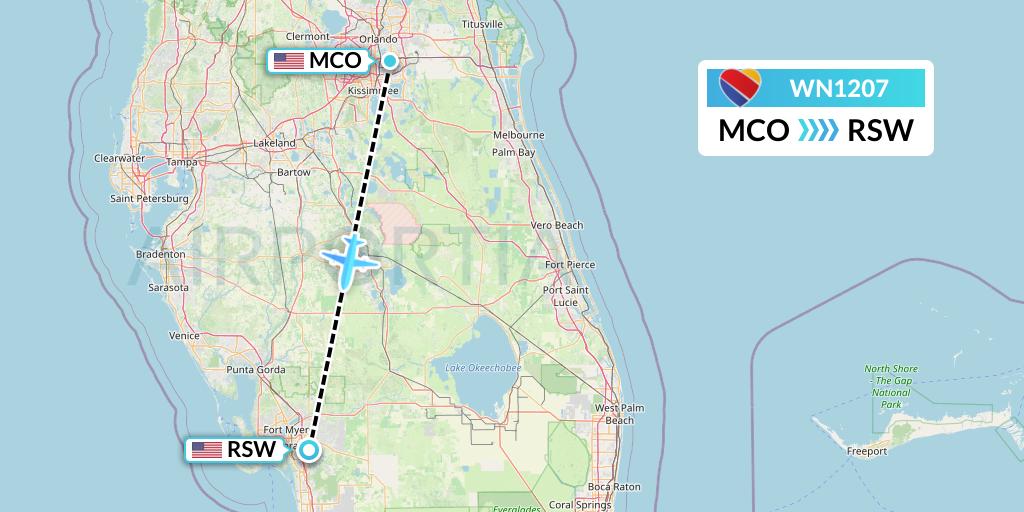 WN1207 Southwest Airlines Flight Map: Orlando to Fort Myers