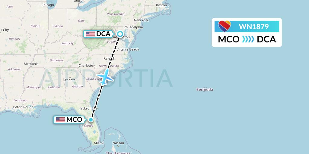 WN1879 Southwest Airlines Flight Map: Orlando to Washington