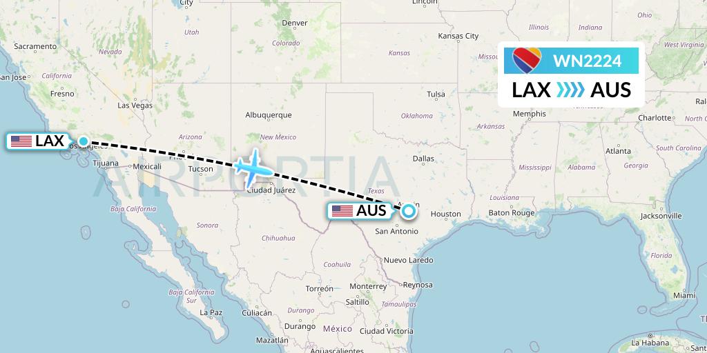WN2224 Southwest Airlines Flight Map: Los Angeles to Austin