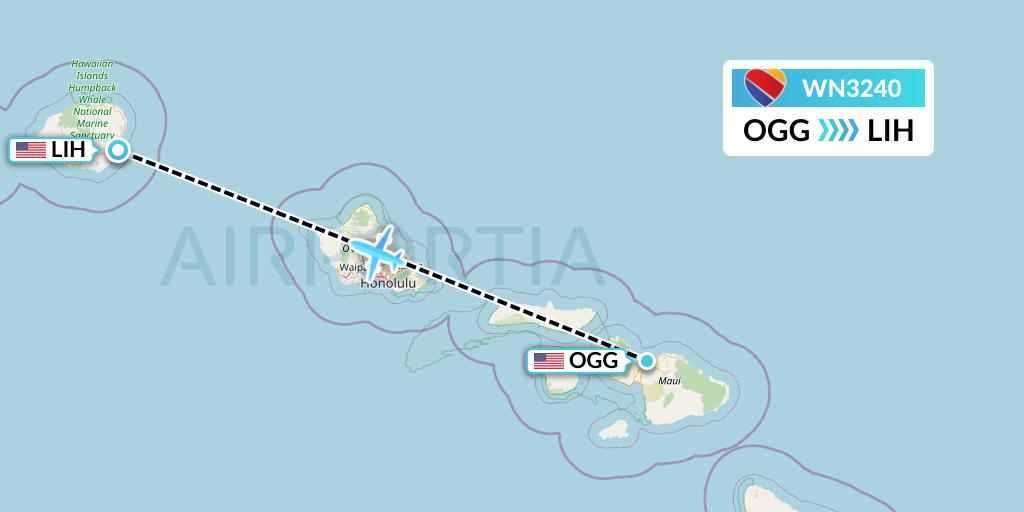 WN3240 Southwest Airlines Flight Map: Kahului to Lihue