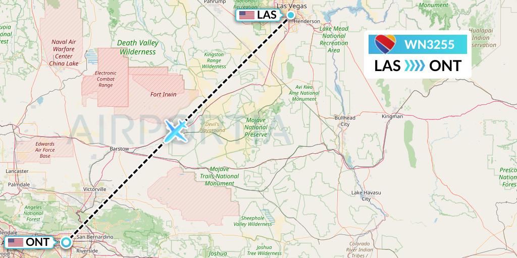 WN3255 Southwest Airlines Flight Map: Las Vegas to Ontario
